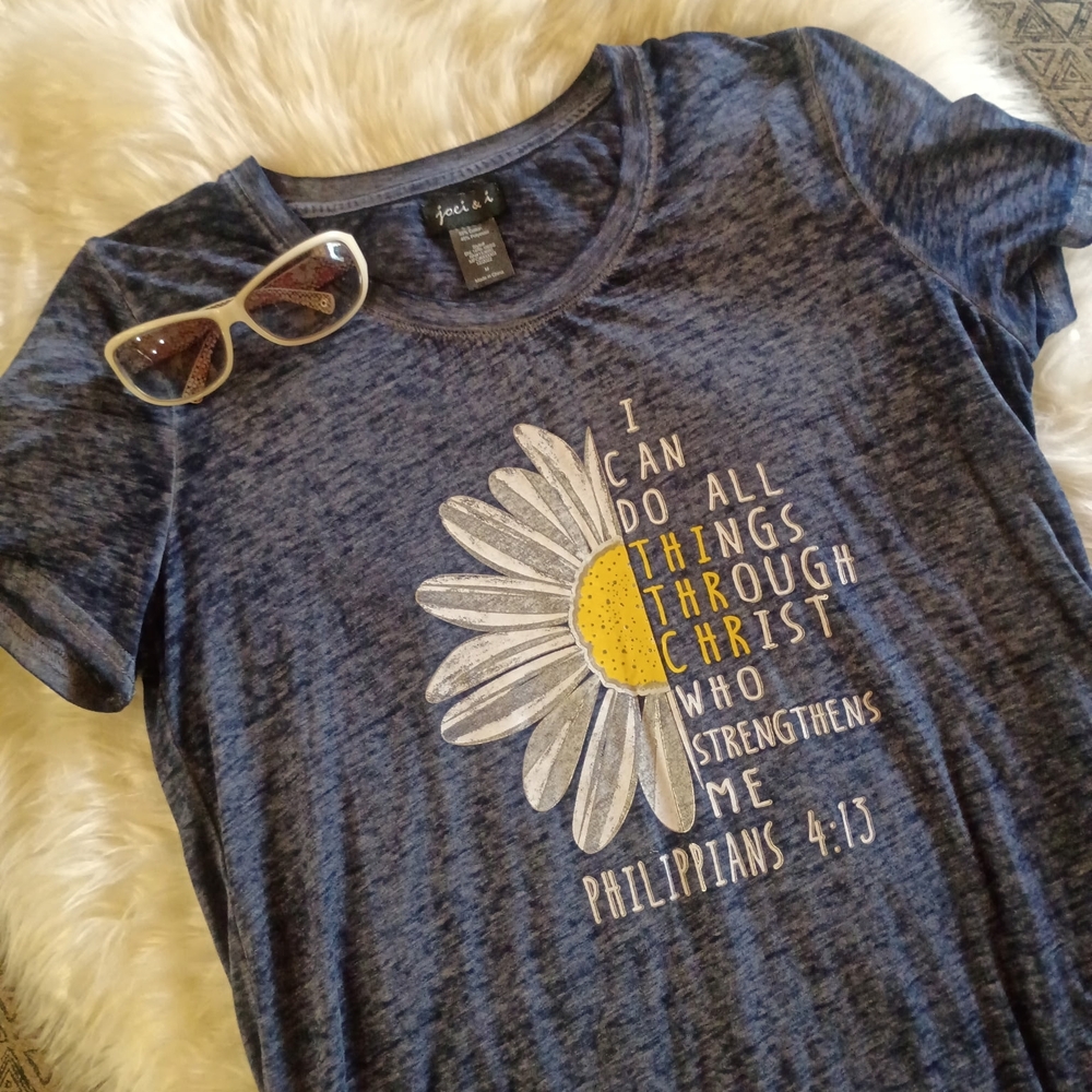Blue Graphic Tee with Inspirational Quote